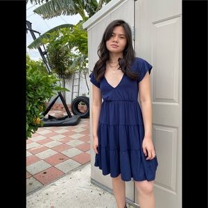 Navy blue ruffle v neck dress